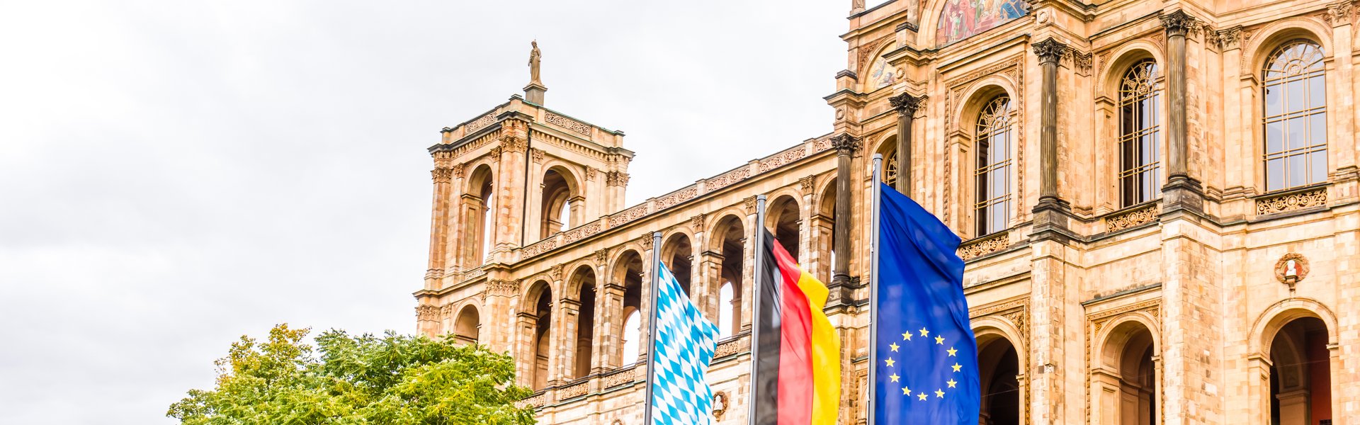 A wide view of the historic palace Maximilianeum in Munich in Bavaria